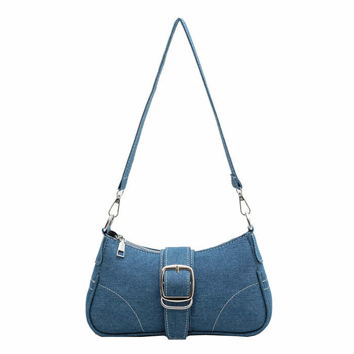 Y2K Denim Baguette Bag: Trendy 2000s Fashion Essential for Every Outfit