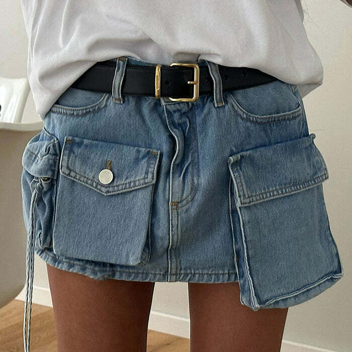 Y2K Denim Cargo Mini Skirt - Trendy 2000s Style for Effortless Outfits