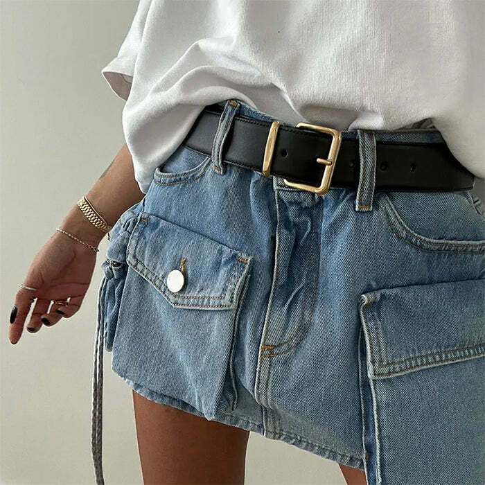 Y2K Denim Cargo Mini Skirt - Trendy 2000s Style for Effortless Outfits