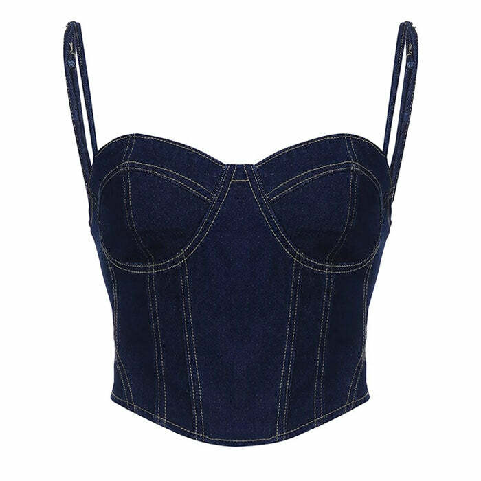 Y2K Denim Corset Top - Trendy 2000s Fashion for a Chic Y2K Aesthetic