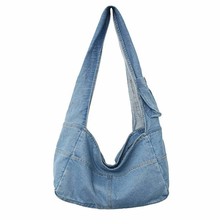 Y2K Denim Shoulder Bag - Retro 2000s Fashion Essential for Every Outfit