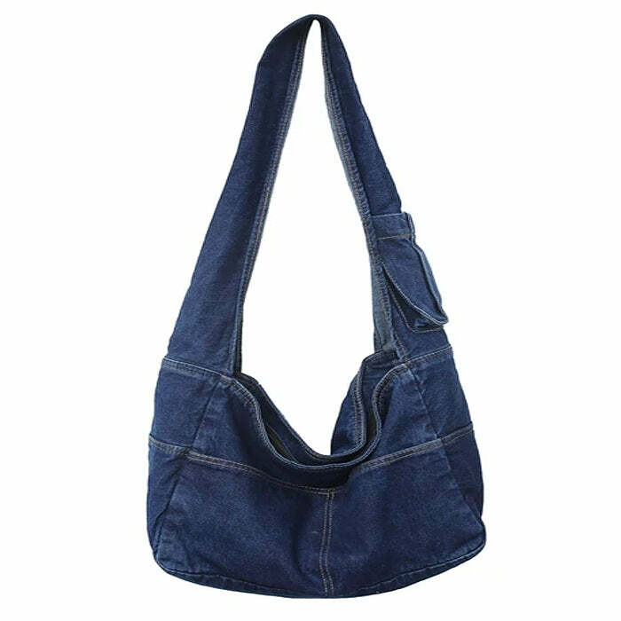 Y2K Denim Shoulder Bag - Retro 2000s Fashion Essential for Every Outfit