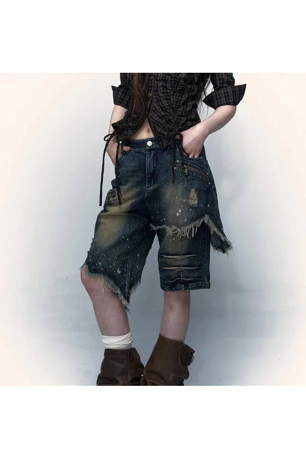 Y2K Distressed Grunge Bermuda Shorts - Trendy 2000s Style for Women