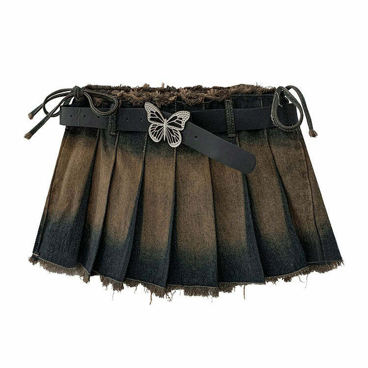 Y2K Distressed Pleated Mini Skirt - Trendy 2000s Fashion Essential