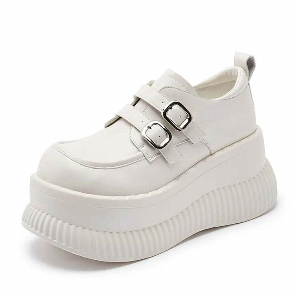 Y2K Double Buckle Space Platform Shoes - Trendy 2000s Style Footwear