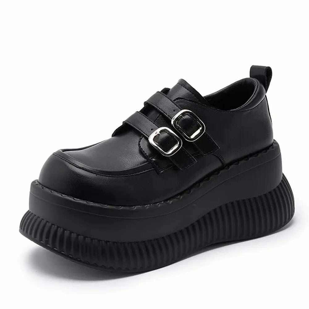 Y2K Double Buckle Space Platform Shoes - Trendy 2000s Style Footwear