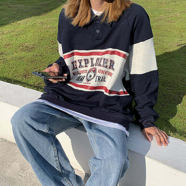 Y2K Explorer Sweatshirt: Retro 2000s Fashion for Trendy Outfits