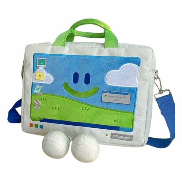 Y2K Fashion 2.0 Windows XP Embroidery Handbag - Retro 2000s Style