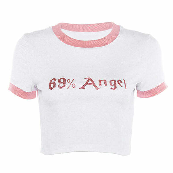 Y2K Fashion 69% Angel Crop Tee - Trendy 2000s Style Top for Women