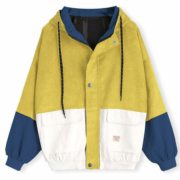 Y2K Fashion 90s Kids Corduroy Hooded Jacket - Retro 2000s Style