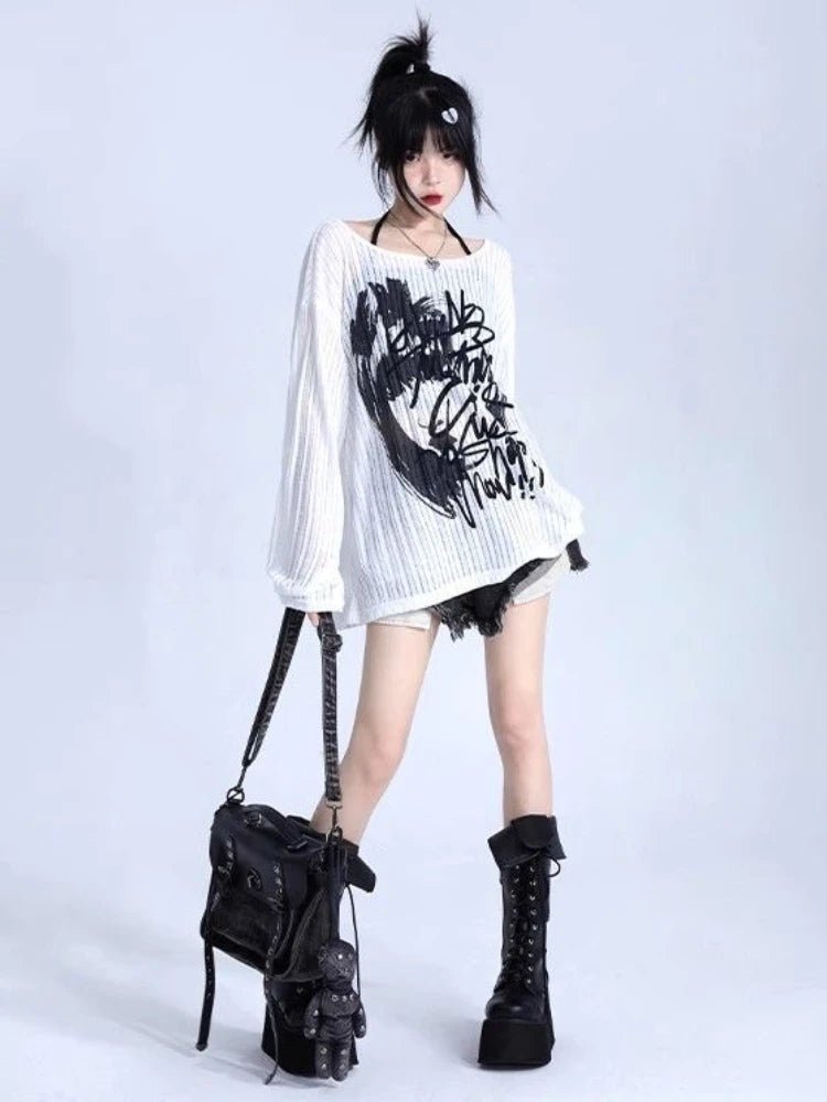 Y2K Fashion Abstract Echo Sweater - Trendy 2000s Style Knitwear