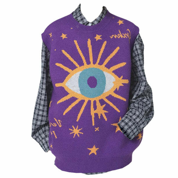 Y2K Fashion All-Seeing Eye & Stars Aesthetic Vest for Trendy Looks