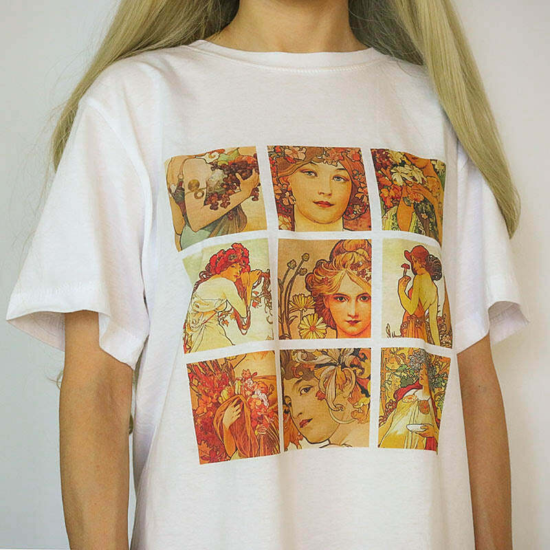 Y2K Fashion Alphonse Mucha Tee - Iconic 2000s Style Graphic Top