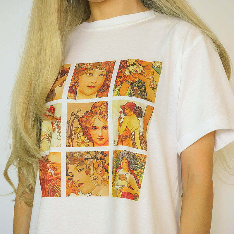 Y2K Fashion Alphonse Mucha Tee - Iconic 2000s Style Graphic Top