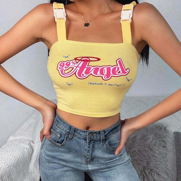 Y2K Fashion Angel Buckle Crop Top - Trendy 2000s Style Aesthetic