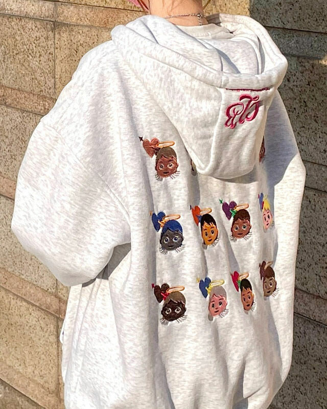 Y2K Fashion Angel Emoji Embroidery Hoodie - Trendy 2000s Style