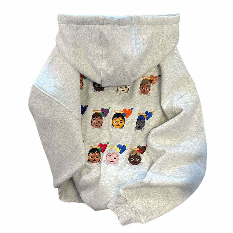 Y2K Fashion Angel Emoji Embroidery Hoodie - Trendy 2000s Style