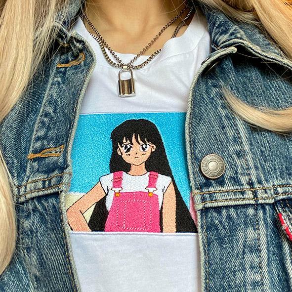 Y2K Fashion Anime Embroidered T-Shirt - Trendy 2000s Style Top