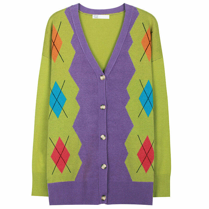 Y2K Fashion Argyle Cardigan: Retro 2000s Style for Trendy Looks