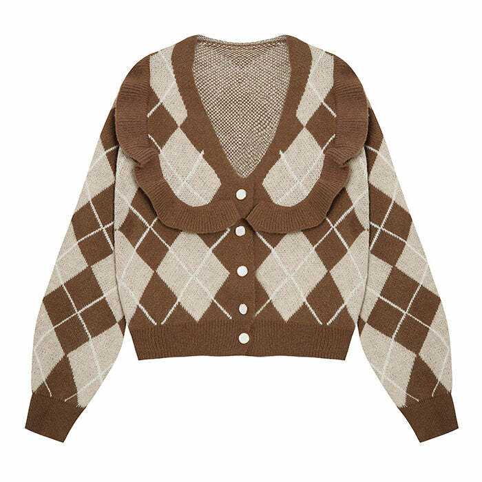 Y2K Fashion Argyle Cardigan: Retro 2000s Style for Trendy Outfits