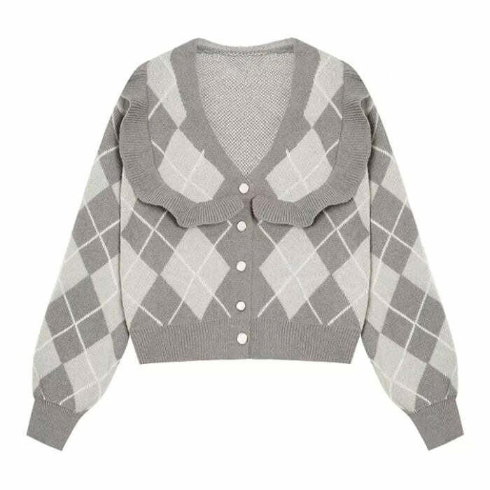 Y2K Fashion Argyle Cardigan: Retro 2000s Style for Trendy Outfits