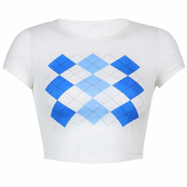 Y2K Fashion Argyle Pattern Crop Top - Trendy 2000s Style Essential