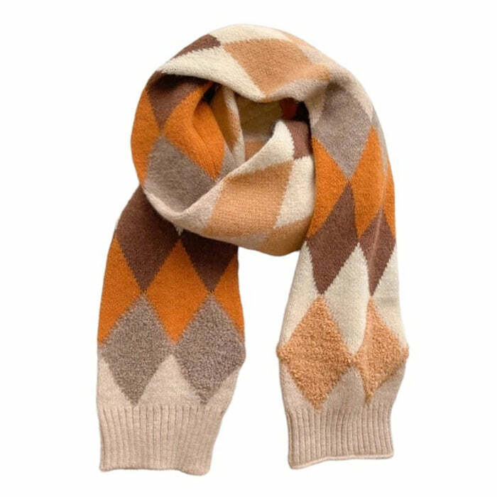 Y2K Fashion Argyle Pattern Scarf - Trendy 2000s Style Accessory