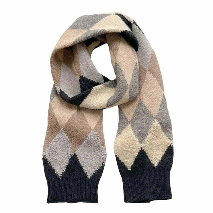 Y2K Fashion Argyle Pattern Scarf - Trendy 2000s Style Accessory