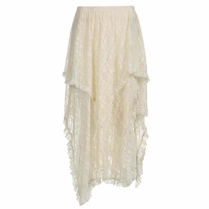 Y2K Fashion Asymmetrical Lace Skirt - Trendy 2000s Style for Women