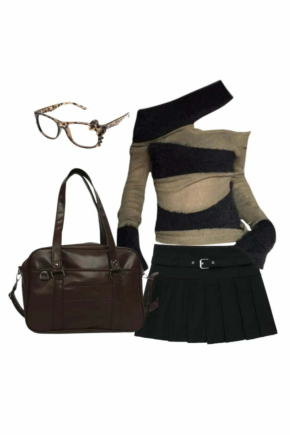 Y2K Fashion: Autumn Chic Zipper Skirt & Edgy Asymmetrical Top Outfit