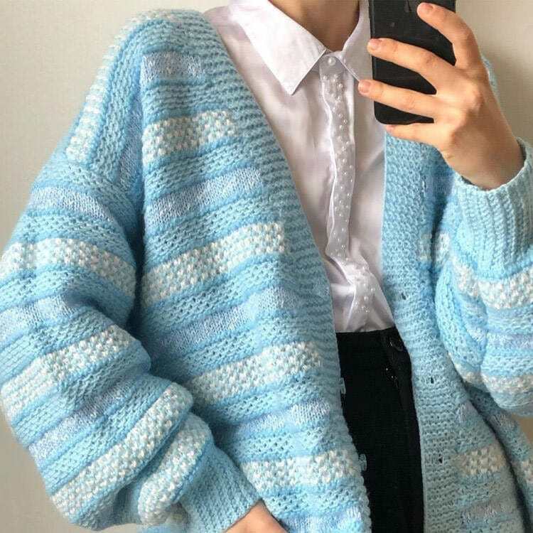 Y2K Fashion Baby Blue Striped Cardigan - Trendy 2000s Style Layering