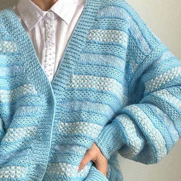 Y2K Fashion Baby Blue Striped Cardigan - Trendy 2000s Style Layering