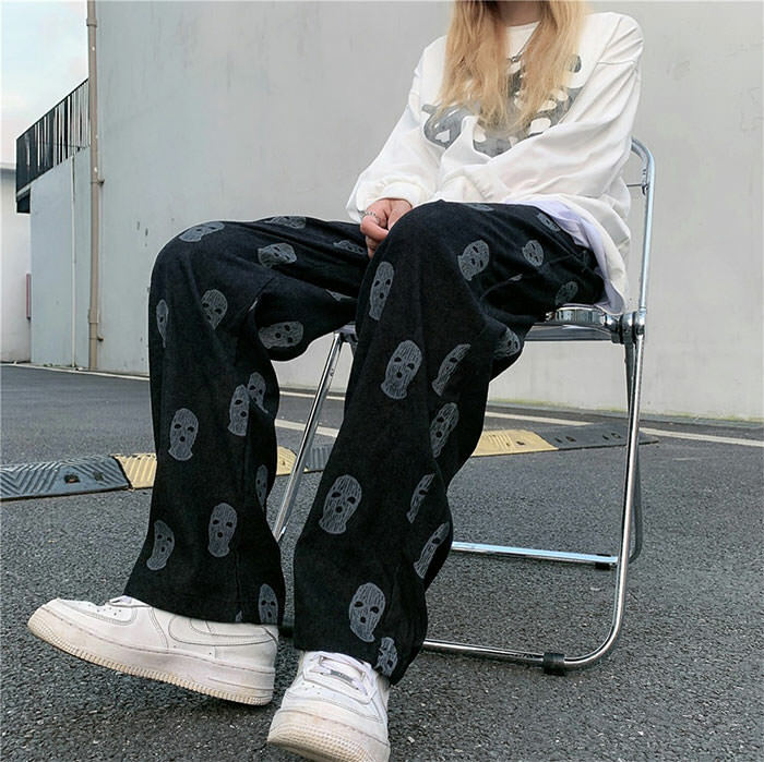 Y2K Fashion Balaclava Print Wide Leg Pants - Trendy 2000s Style