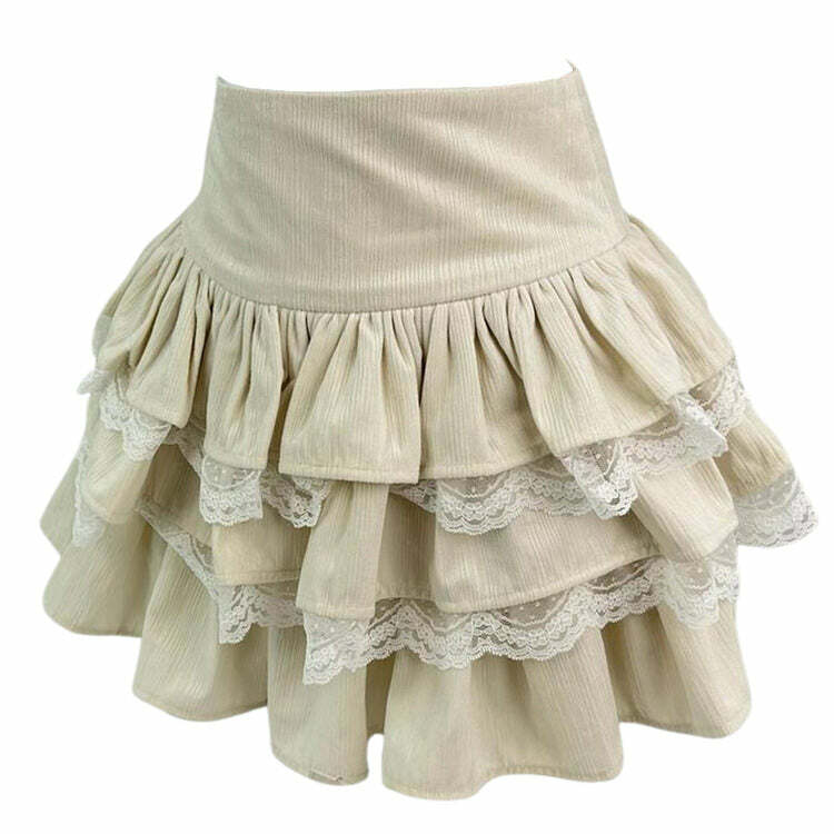 Y2K Fashion Ballerina Core Ruffled Lace Skirt - 2000s Style Essential