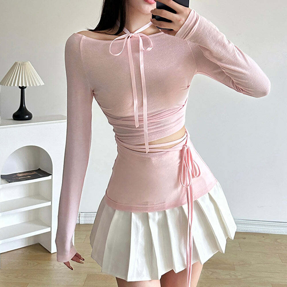 Y2K Fashion Balletcore Aesthetic Long Sleeve Top - 2000s Style Essential