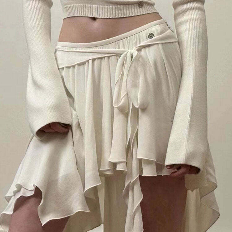 Y2K Fashion Balletcore Asymmetrical Mid Skirt - 2000s Style Essential