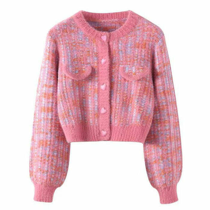 Y2K Fashion Barbiecore Knit Cropped Cardigan - 2000s Style Essential