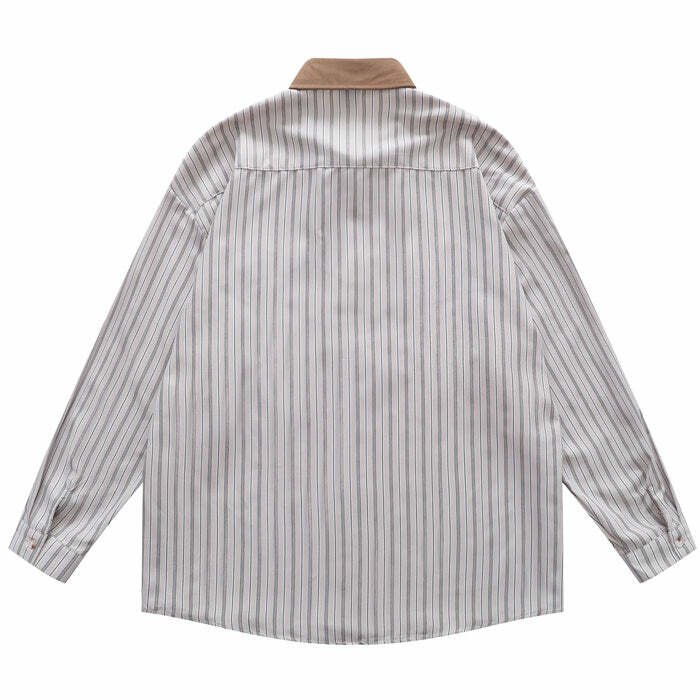 Y2K Fashion Bear Embroidery Striped Shirt - Trendy 2000s Style Top