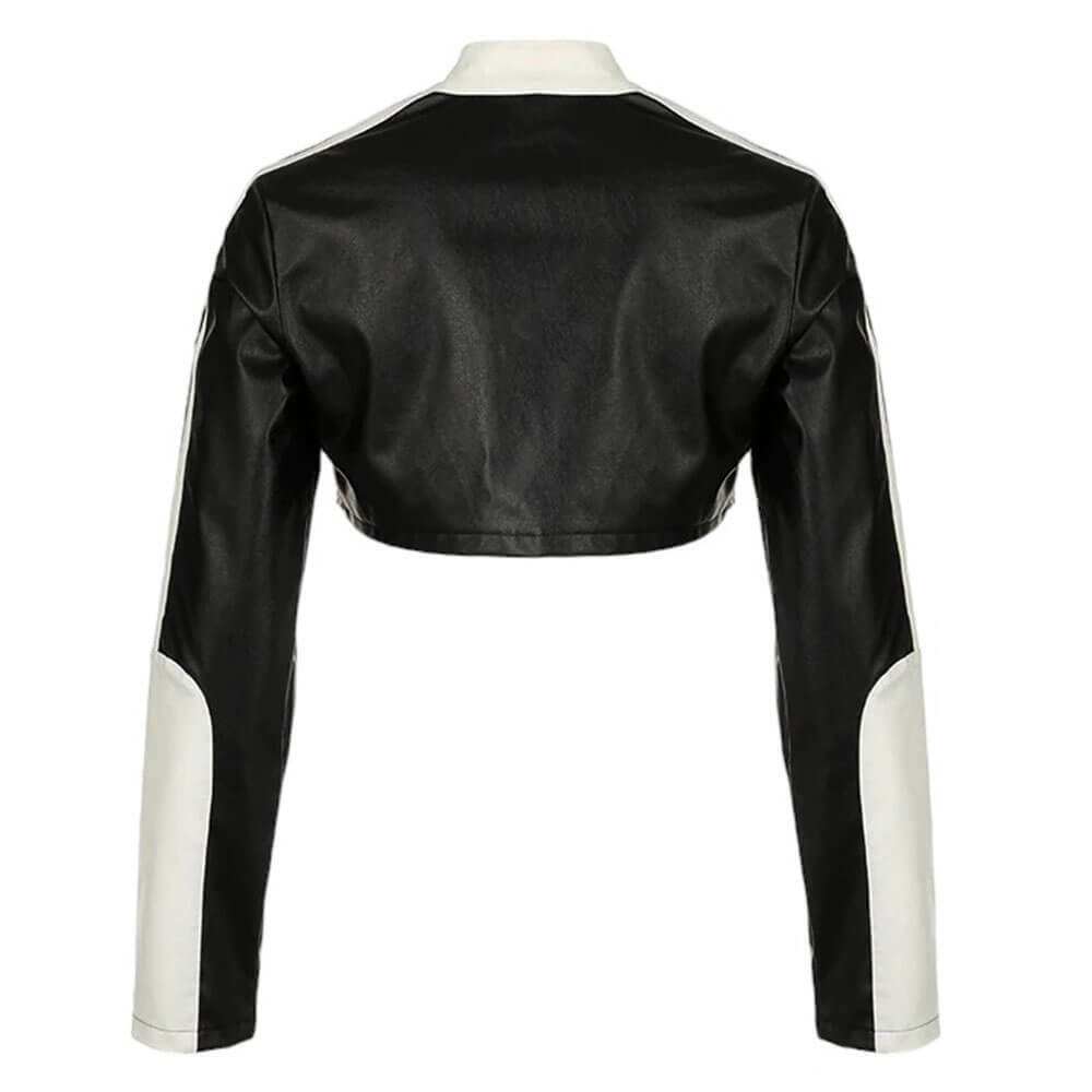 Y2K Fashion Biker Girl Leather Cropped Jacket - 2000s Style Essential