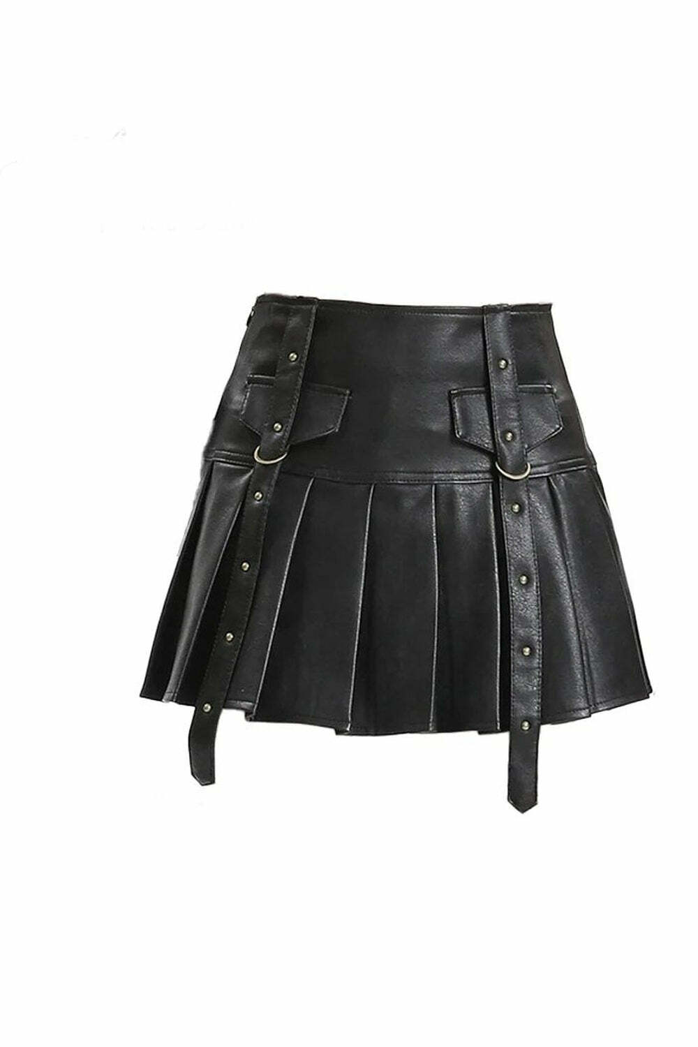 Y2K Fashion Black Buckled Pleated Mini Skirt - 2000s Style Essential