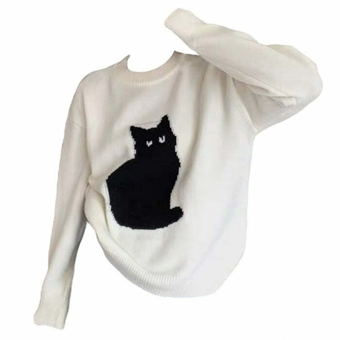 Y2K Fashion Black Cat Aesthetic Sweater - Trendy 2000s Style Top