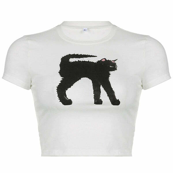 Y2K Fashion Black Cat Crop Top - Trendy 2000s Style Aesthetic