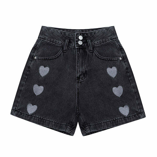 Y2K Fashion Black Hearts Shorts - Trendy 2000s Style for Women