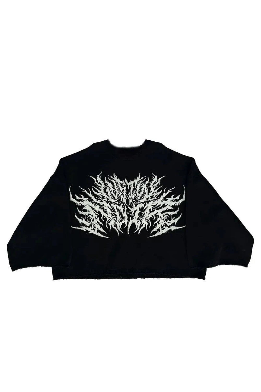 Y2K Fashion Black Metal Flame Graphic Sweater - 2000s Style Aesthetic