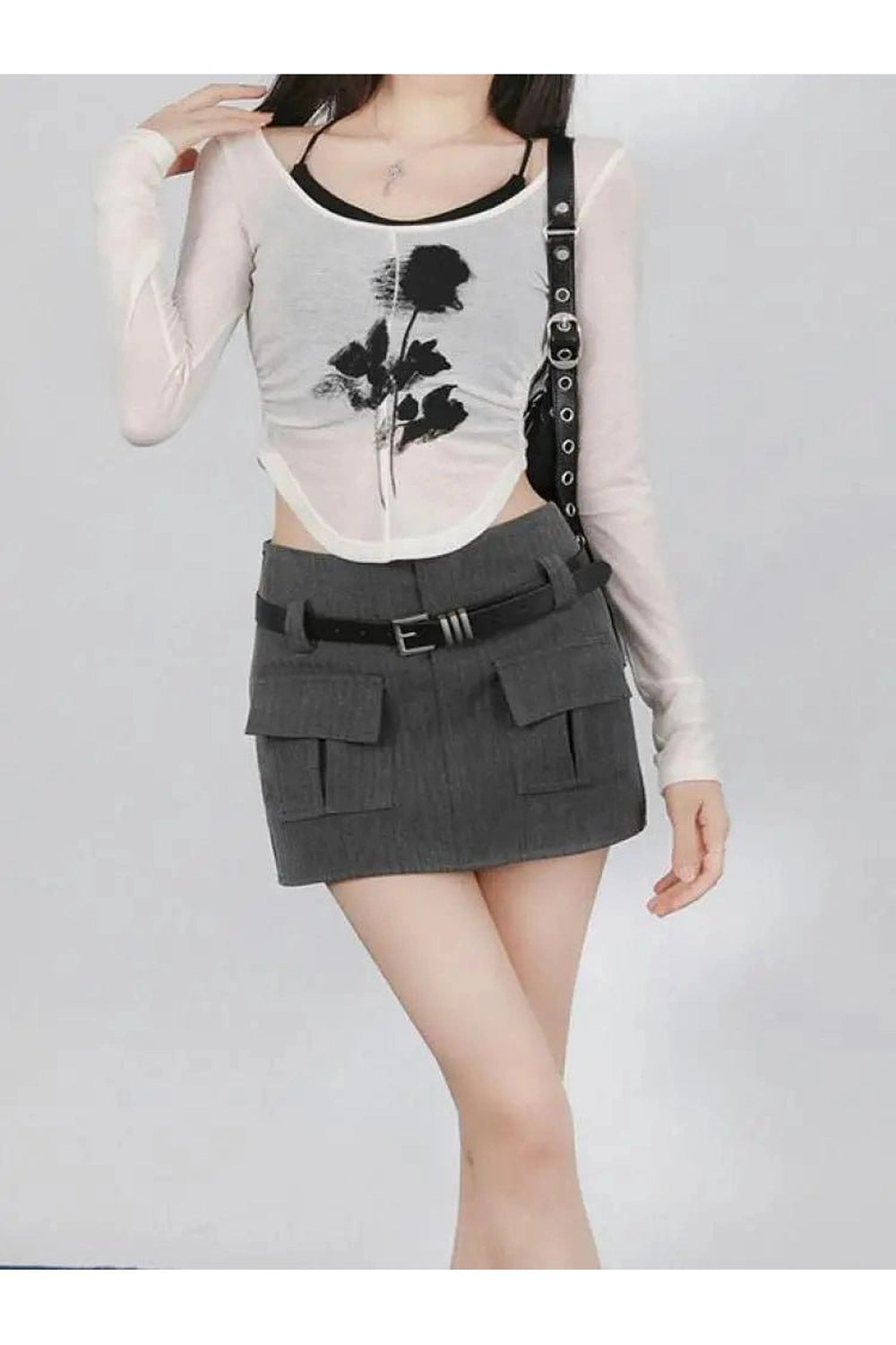 Y2K Fashion Black Rose Sheer Layered Top - Trendy 2000s Style