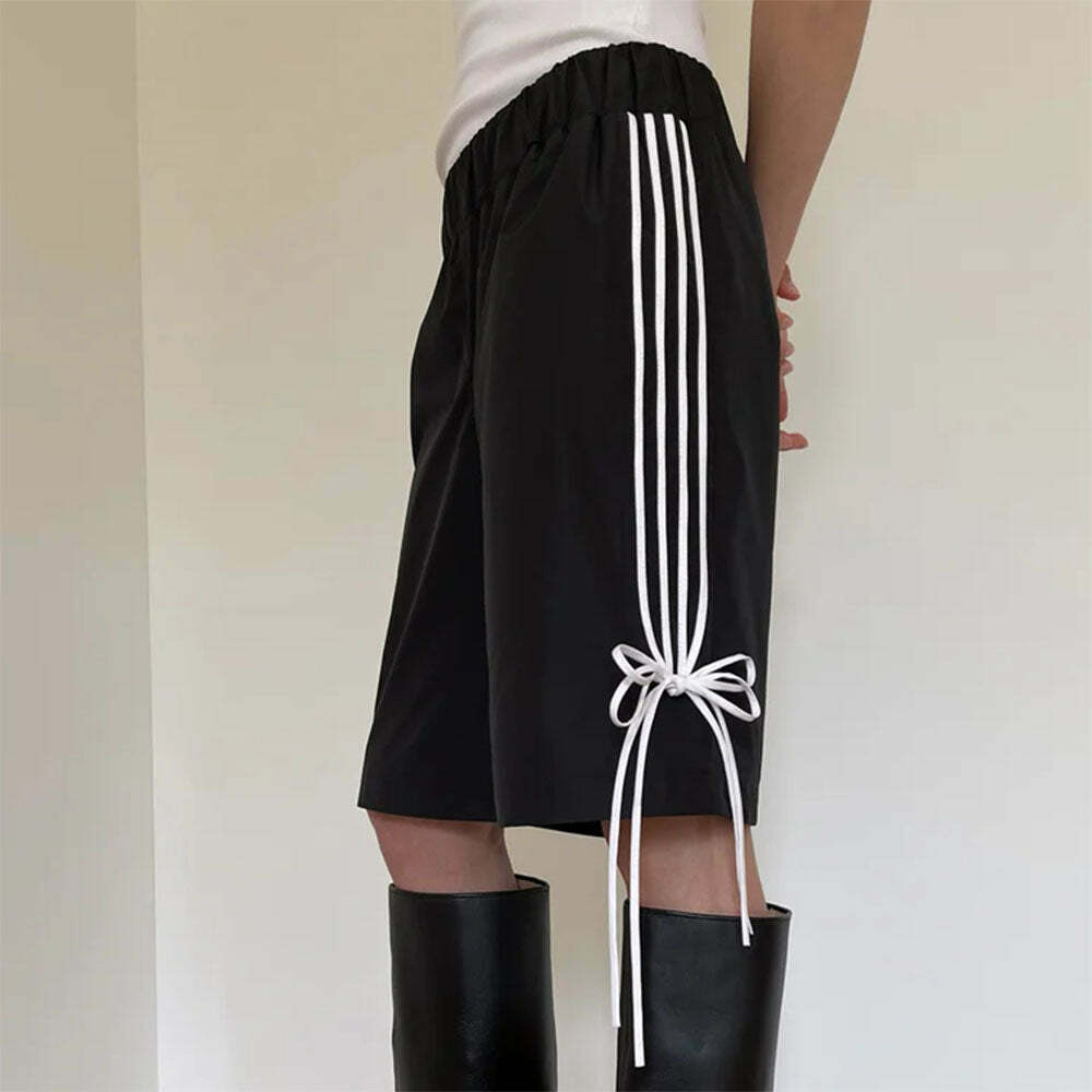 Y2K Fashion Blokette Aesthetic Bows Side Stripe Shorts for Trendy Looks