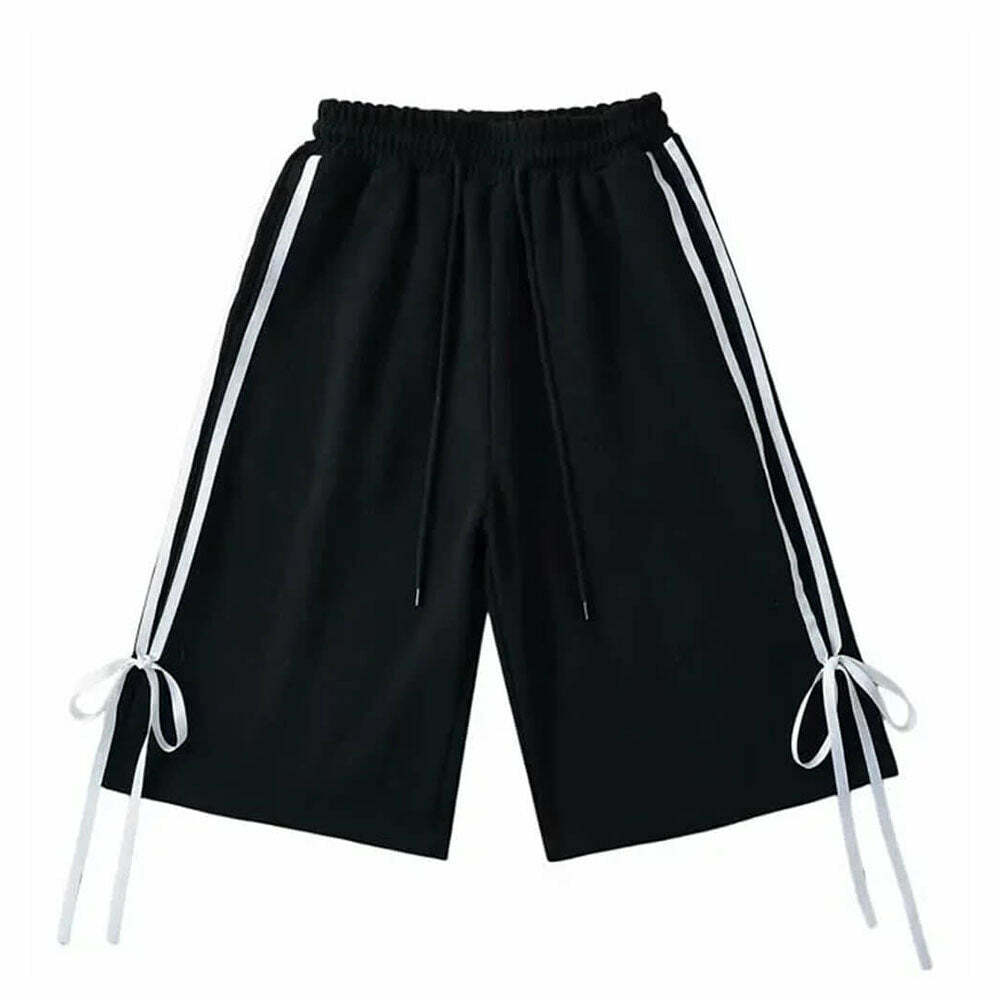 Y2K Fashion Blokette Aesthetic Bows Side Stripe Shorts for Trendy Looks