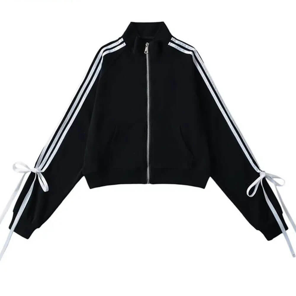 Y2K Fashion Blokette Bows Side Stripe Zip Up Sweatshirt - 2000s Style