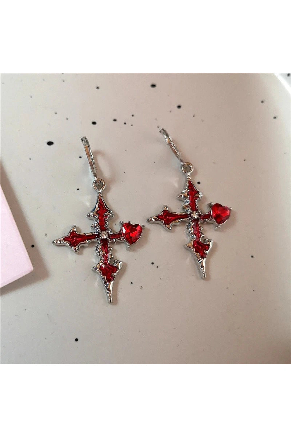 Y2K Fashion Bloodstone Gothic Cross Earrings - 2000s Style Accessories