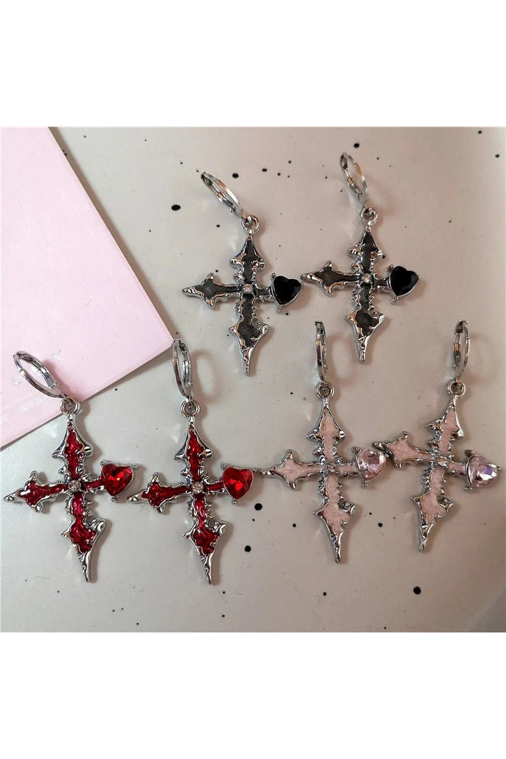 Y2K Fashion Bloodstone Gothic Cross Earrings - 2000s Style Accessories